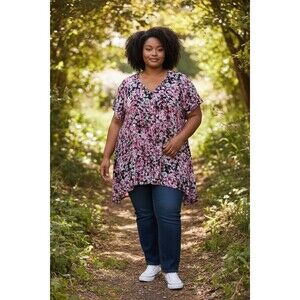 Boutique Pink Black High Low Floral Blouse Top Women’s Plus Size 4X 26/28